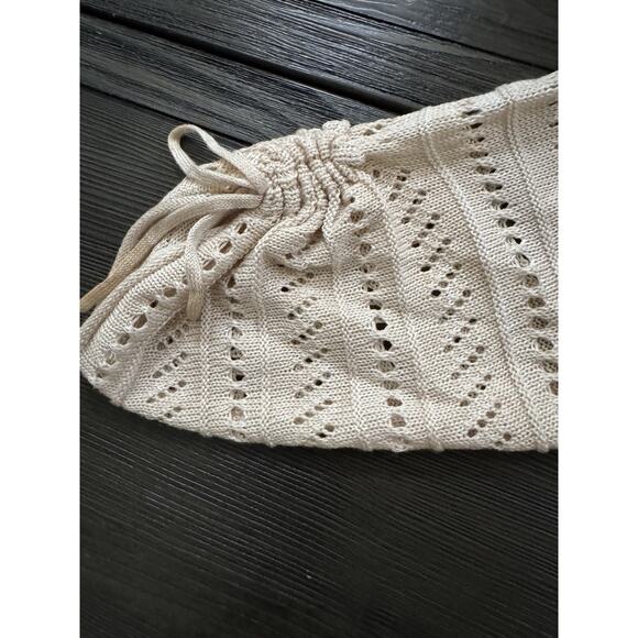 Maurices Knit Cardigan Open Front Cream Long Sleeves With Tie Ups Boho Beach LG - Picture 4 of 8